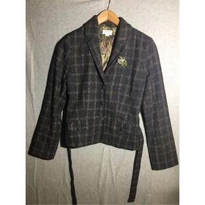 Womens American Eagle Blazer Tweed Plaid Vintage Flattering Office Career Work